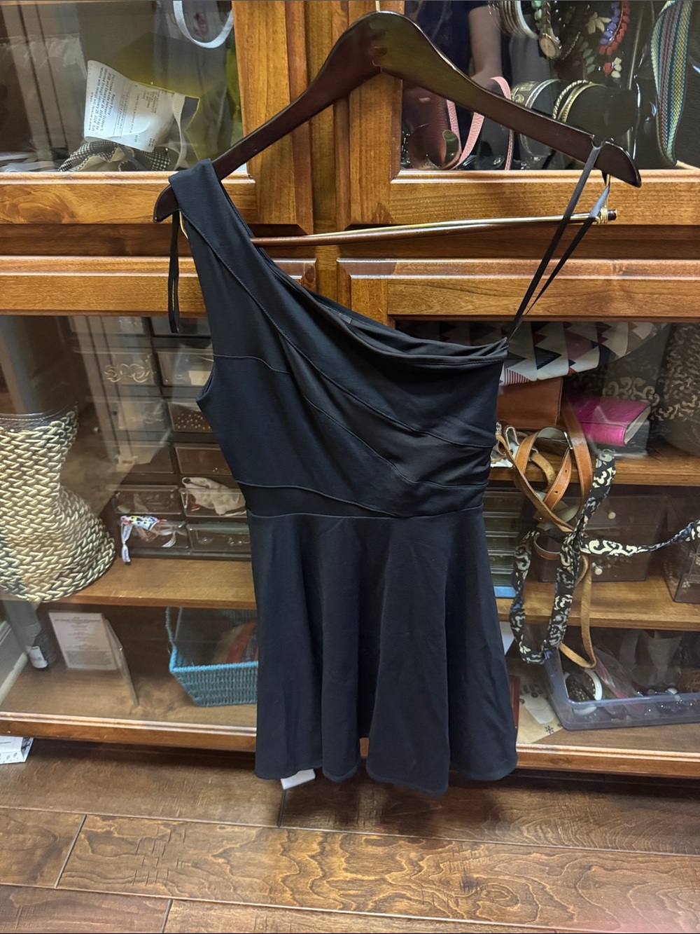 bebe One-Shoulder Black A-Line Cocktail Dress